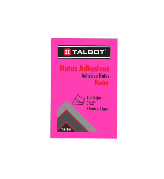 Notas Adhesivas, Fucsia Neon, 3" x 2" (76 mm x 51 mm), Block x 100 h.